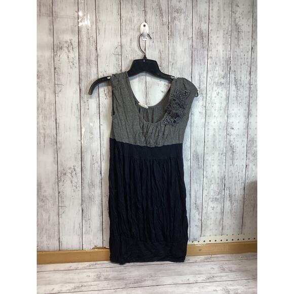 Poetry Women's Dark Blue Gray Elastic Waist Scoop Neck Ruffle Dress Size Short - Picture 1 of 4